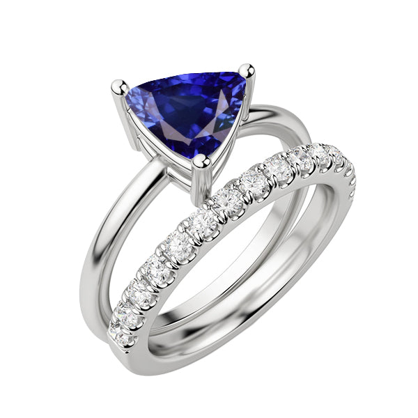 Diamant Trouw Ring Set Biljoen Blauwe Saffier Goud 14K