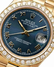 Afbeelding in Gallery-weergave laden, Diamant rand Blauwe Romeinse wijzerplaat Rolex Geelgouden voorzitter Stijl horloge Datumjust
