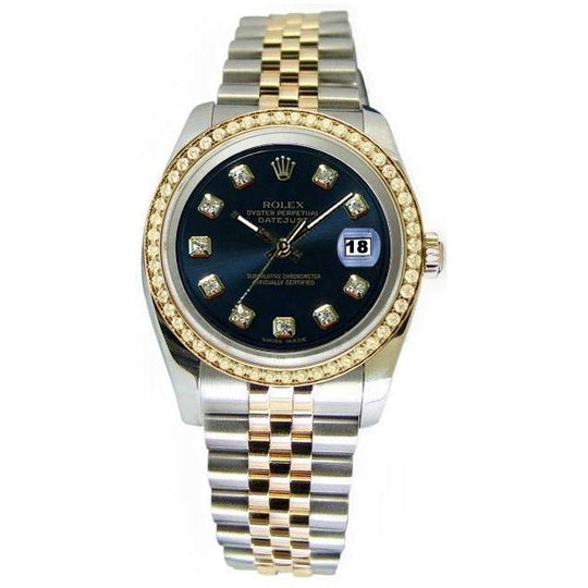 Diamant wijzerplaat lunette Rolex Datumjust horloge mens Twee toon
