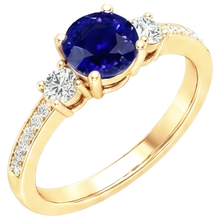 Afbeelding in Gallery-weergave laden, Diamanten Edelsteenring Blauwe Saffier 2 Karaat 3 Steenstijl Geel Goud
