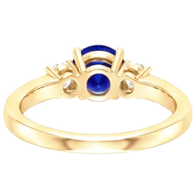 Afbeelding in Gallery-weergave laden, Diamanten Edelsteenring Blauwe Saffier 2 Karaat 3 Steenstijl Geel Goud

