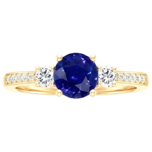 Afbeelding in Gallery-weergave laden, Diamanten Edelsteenring Blauwe Saffier 2 Karaat 3 Steenstijl Geel Goud
