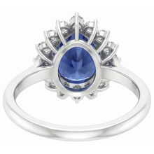 Afbeelding in Gallery-weergave laden, Diamanten Halo Jubileum Peervormige Blauwe Saffier Ring 4,50 Karaat
