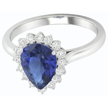 Afbeelding in Gallery-weergave laden, Diamanten Halo Jubileum Peervormige Blauwe Saffier Ring 4,50 Karaat

