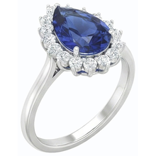 Afbeelding in Gallery-weergave laden, Diamanten Halo Jubileum Peervormige Blauwe Saffier Ring 4,50 Karaat
