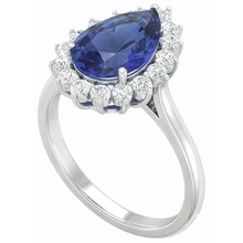 Afbeelding in Gallery-weergave laden, Diamanten Halo Jubileum Peervormige Blauwe Saffier Ring 4,50 Karaat
