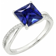 Afbeelding in Gallery-weergave laden, Natuurlijke uit de aarde gewonnen diamanten Halo ring met Ceylonese saffier van 5.50 karaat, Princess-slijpsel met accenten
