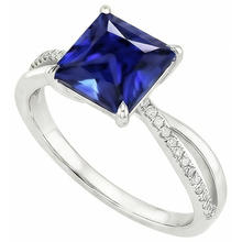 Afbeelding in Gallery-weergave laden, Natuurlijke uit de aarde gewonnen diamanten Halo ring met Ceylonese saffier van 5.50 karaat, Princess-slijpsel met accenten
