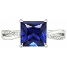 Afbeelding in Gallery-weergave laden, Natuurlijke uit de aarde gewonnen diamanten Halo ring met Ceylonese saffier van 5.50 karaat, Princess-slijpsel met accenten
