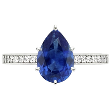 Afbeelding in Gallery-weergave laden, Natuurlijke uit de aarde gewonnen diamanten ring solitaire peer Ceylonsaffier met accenten 7.25 karaat
