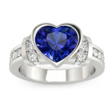 Afbeelding in Gallery-weergave laden, Diamanten Trouwring Bezel Set Lichtblauw Saffier 4 Karaats Goud 14K
