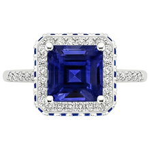 Afbeelding in Gallery-weergave laden, Diamanten edelsteen ring Halo prinses blauwe saffier goud 14K 4,50 karaat
