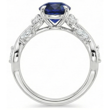 Afbeelding in Gallery-weergave laden, Diamanten edelsteen ring blad stijl ovaal geslepen blauwe saffier 5 karaat
