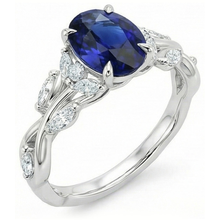 Afbeelding in Gallery-weergave laden, Diamanten edelsteen ring blad stijl ovaal geslepen blauwe saffier 5 karaat
