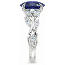 Afbeelding in Gallery-weergave laden, Diamanten edelsteen ring blad stijl ovaal geslepen blauwe saffier 5 karaat
