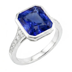 Diamanten edelsteen sieraden bezel set stralende blauwe saffier ring 3 karaat
