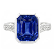 Afbeelding in Gallery-weergave laden, Diamanten edelsteen sieraden bezel set stralende blauwe saffier ring 3 karaat
