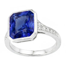 Afbeelding in Gallery-weergave laden, Diamanten edelsteen sieraden bezel set stralende blauwe saffier ring 3 karaat
