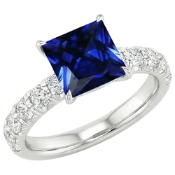 Natuurlijke uit de aarde gewonnen diamanten gouden ring, Prong Gezet met Sri Lankaanse saffier en accenten, 6 karaat