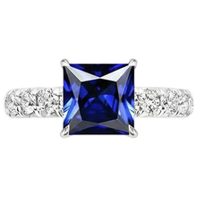 Afbeelding in Gallery-weergave laden, Natuurlijke uit de aarde gewonnen diamanten gouden ring, Prong Gezet met Sri Lankaanse saffier en accenten, 6 karaat
