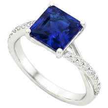 Afbeelding in Gallery-weergave laden, Natuurlijke uit de aarde gewonnen diamanten gouden sieraden prinses blauwe saffierring met accenten 6 karaat
