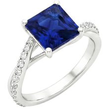 Afbeelding in Gallery-weergave laden, Natuurlijke uit de aarde gewonnen diamanten gouden sieraden prinses blauwe saffierring met accenten 6 karaat
