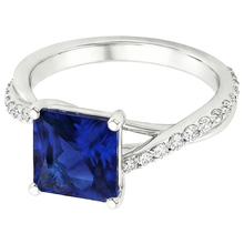Afbeelding in Gallery-weergave laden, Natuurlijke uit de aarde gewonnen diamanten gouden sieraden prinses blauwe saffierring met accenten 6 karaat
