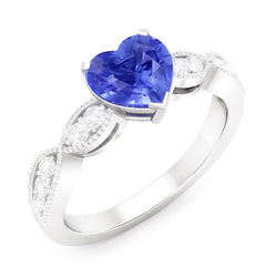 Diamanten jubileum hart blauwe saffier ring 3 karaat gedraaide stijl