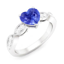 Afbeelding in Gallery-weergave laden, Diamanten jubileum hart blauwe saffier ring 3 karaat gedraaide stijl
