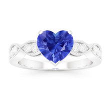 Afbeelding in Gallery-weergave laden, Diamanten jubileum hart blauwe saffier ring 3 karaat gedraaide stijl
