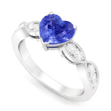 Afbeelding in Gallery-weergave laden, Diamanten jubileum hart blauwe saffier ring 3 karaat gedraaide stijl
