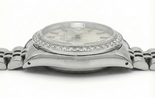 Afbeelding in Gallery-weergave laden, Diamanten rand, grijze wijzerplaat, datumhorloge, roestvrij staal jubileum
