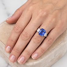 Afbeelding in Gallery-weergave laden, Diamanten ring met 3 stenen stralende saffier en smaragd in de vorm van 3,50 karaat
