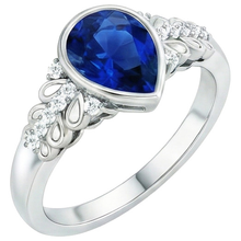 Afbeelding in Gallery-weergave laden, Nieuwe uit de aarde gewonnen diamanten ring met kastzetting, peervormige blauwe saffier en accenten, 4.25 karaat
