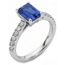 Afbeelding in Gallery-weergave laden, Diamanten ring smaragd blauwe saffier edelsteen met accenten 2,50 karaat
