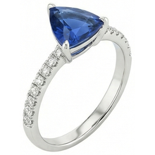 Afbeelding in Gallery-weergave laden, Diamanten ring voor dames 2 karaat blauwe saffier biljoen geslepen witgoud
