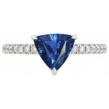 Afbeelding in Gallery-weergave laden, Diamanten ring voor dames 2 karaat blauwe saffier biljoen geslepen witgoud
