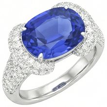 Afbeelding in Gallery-weergave laden, Diamanten ring voor dames Ovale blauwe saffier 4 karaat goud 14K sieraden

