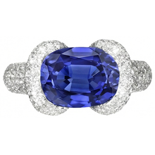 Afbeelding in Gallery-weergave laden, Diamanten ring voor dames Ovale blauwe saffier 4 karaat goud 14K sieraden
