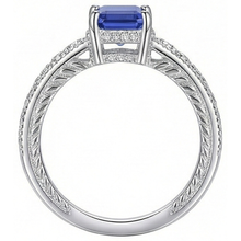 Afbeelding in Gallery-weergave laden, Diamanten ringmand in antieke stijl Emerald geslepen saffier 2,50 karaat
