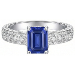 Diamanten ringmand in antieke stijl Emerald geslepen saffier 2,50 karaat