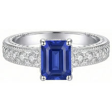 Afbeelding in Gallery-weergave laden, Diamanten ringmand in antieke stijl Emerald geslepen saffier 2,50 karaat
