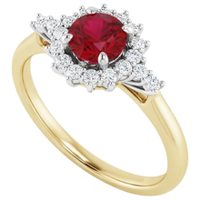 Afbeelding in Gallery-weergave laden, Diamanten ronde robijn ring Halo stijl goud 14K 1,50 karaat
