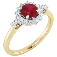 Afbeelding in Gallery-weergave laden, Diamanten ronde robijn ring Halo stijl goud 14K 1,50 karaat
