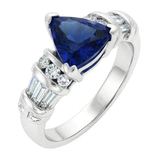 Afbeelding in Gallery-weergave laden, Diamanten sieraden triljoen saffier ring 2 karaat 14K witgoud
