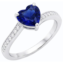 Afbeelding in Gallery-weergave laden, Diamanten verlovingshart Ceylon Sapphire Ring 2 karaat Milgrain Shank
