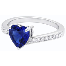 Afbeelding in Gallery-weergave laden, Diamanten verlovingshart Ceylon Sapphire Ring 2 karaat Milgrain Shank
