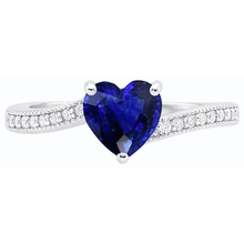 Afbeelding in Gallery-weergave laden, Diamanten verlovingshart Ceylon Sapphire Ring 2 karaat Milgrain Shank
