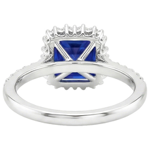 Afbeelding in Gallery-weergave laden, Natuurlijke uit de aarde gewonnen diamanten Verlovingsring Halo Ceylonese saffier Sunburst stijl 6.25 karaat

