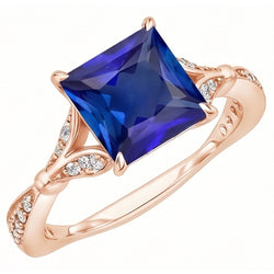 Natuurlijke uit de aarde gewonnen Diamanten Verlovingsring Prong Gezet Princess Blauwe Saffier 3.75 Karaat